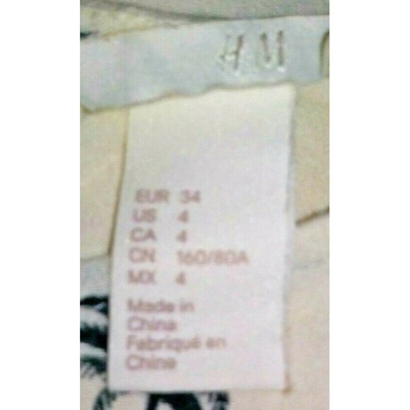 Womens H&M top Palm Trees print Sz L Ivory short sleeve boxy stretch beige black - Picture 7 of 7